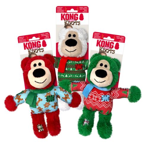 KONG Holiday Wild Knots Bear Dog Squeaky Toy - S/M 7" x 4.75" (CHOOSE COLOR)