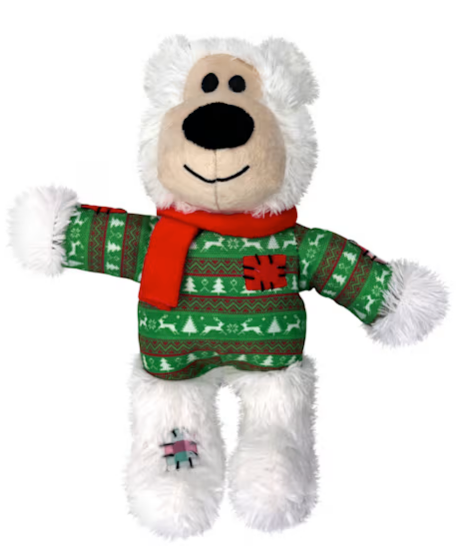 KONG Holiday Wild Knots Bear Dog Squeaky Toy - S/M 7" x 4.75" (CHOOSE COLOR)