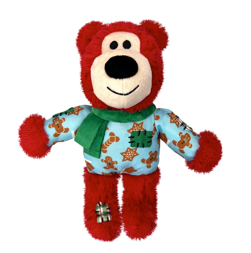 KONG Holiday Wild Knots Bear Dog Squeaky Toy - S/M 7" x 4.75" (CHOOSE COLOR)