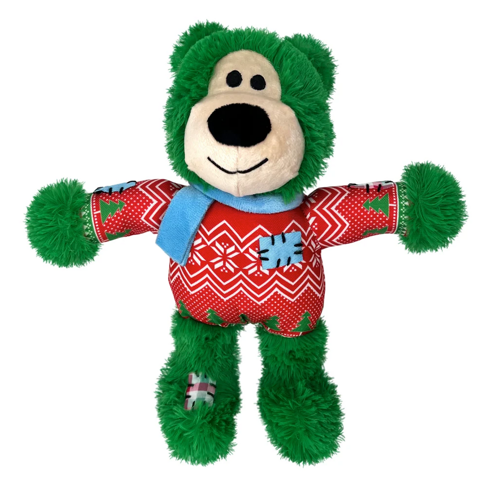 KONG Holiday Wild Knots Bear Dog Squeaky Toy - S/M 7" x 4.75" (CHOOSE COLOR)