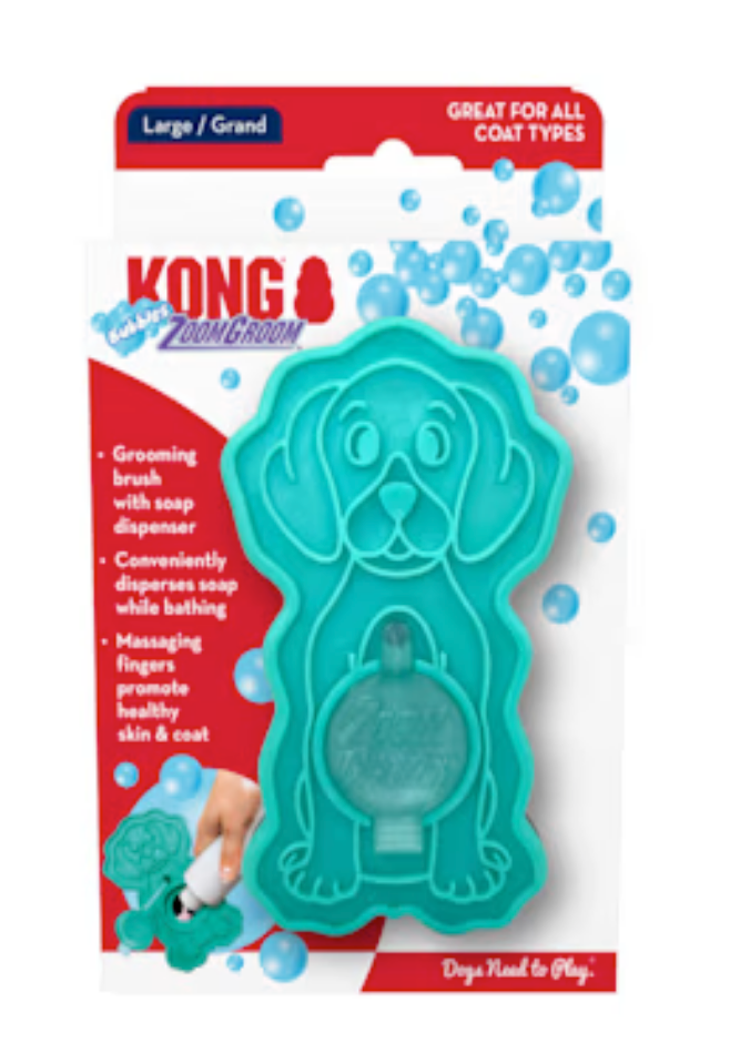 KONG ZoomGroom Bubbles 4" Dog Brush Soap Dispenser - Large - Aqua