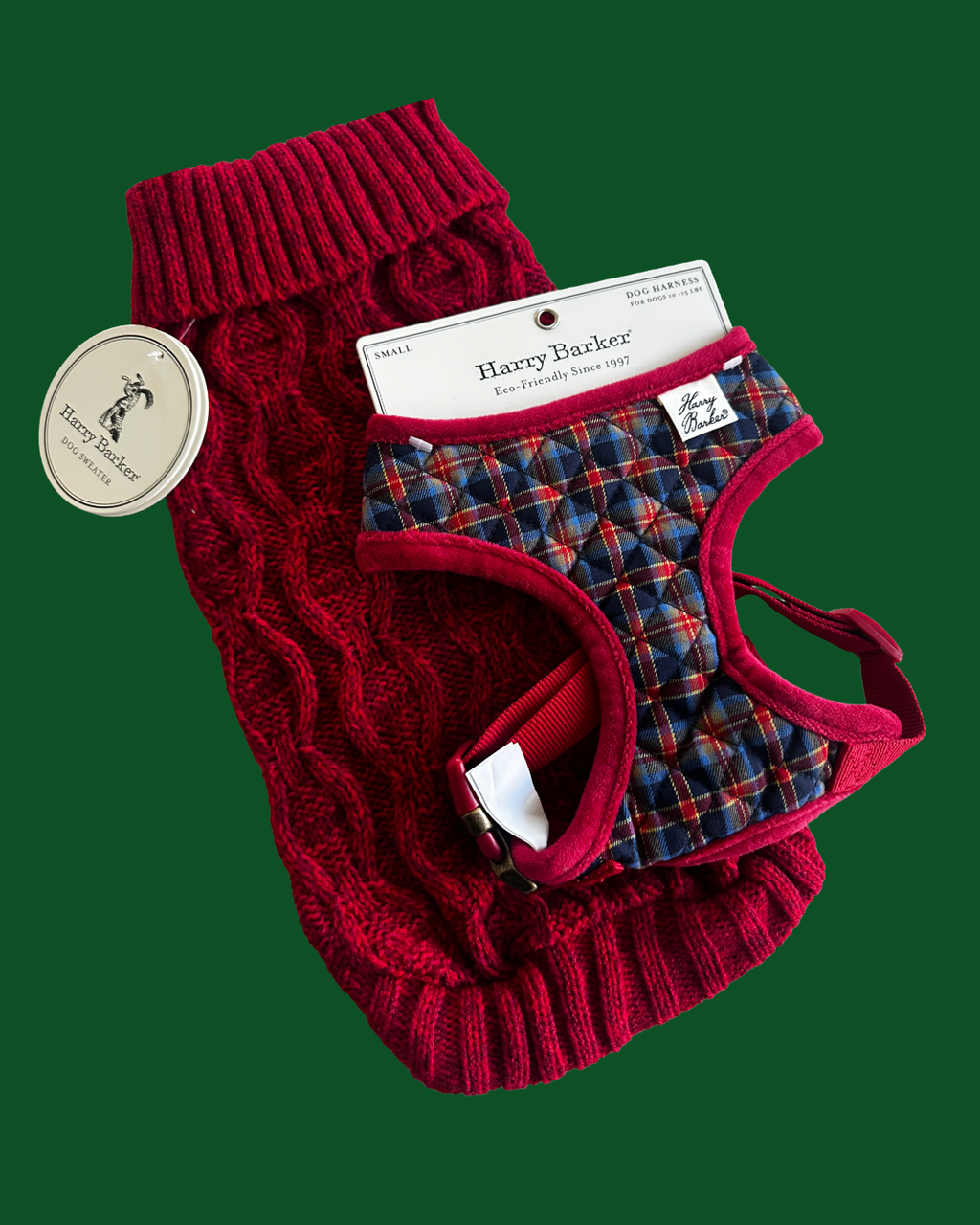 Harry Barker Holiday Red Knit Sweater + Quilted Harness Set - Small
