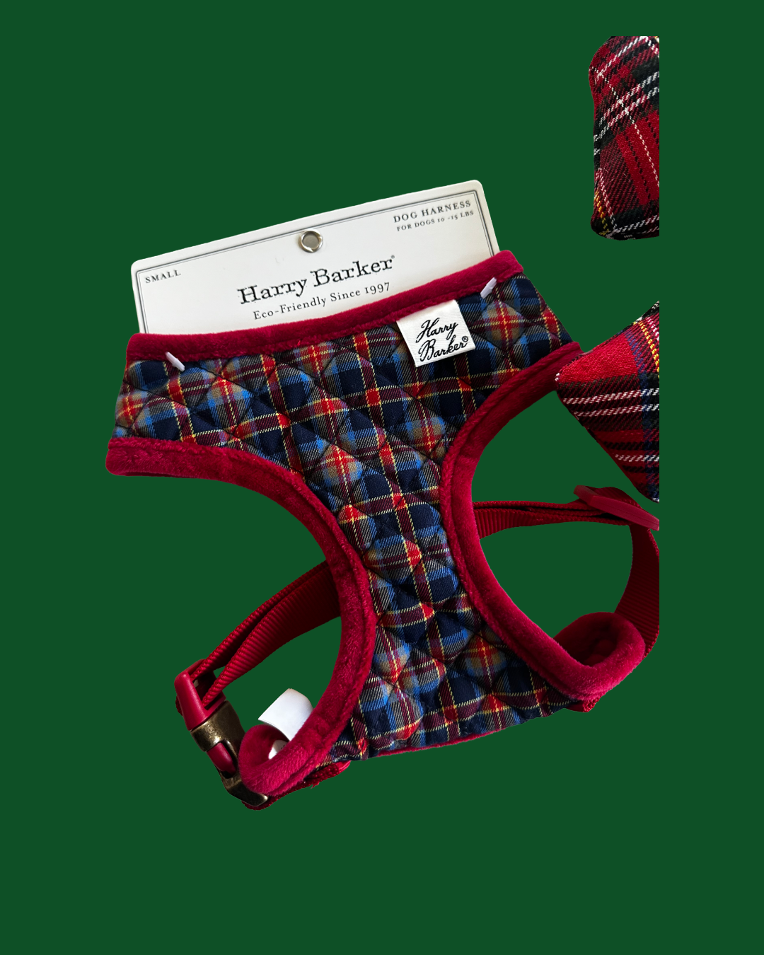 Harry Barker Quilted Harness + Soft Plaid Squeaker Toy Set - Small