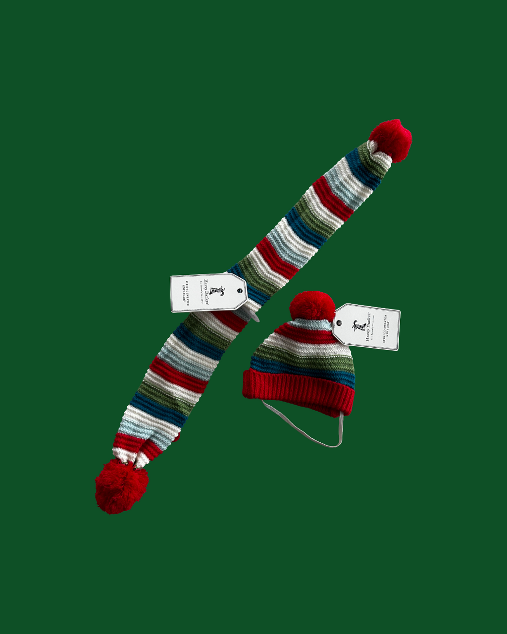 2pc Harry Barker Christmas Striped Knit Scarf and Hat (Choose Size)