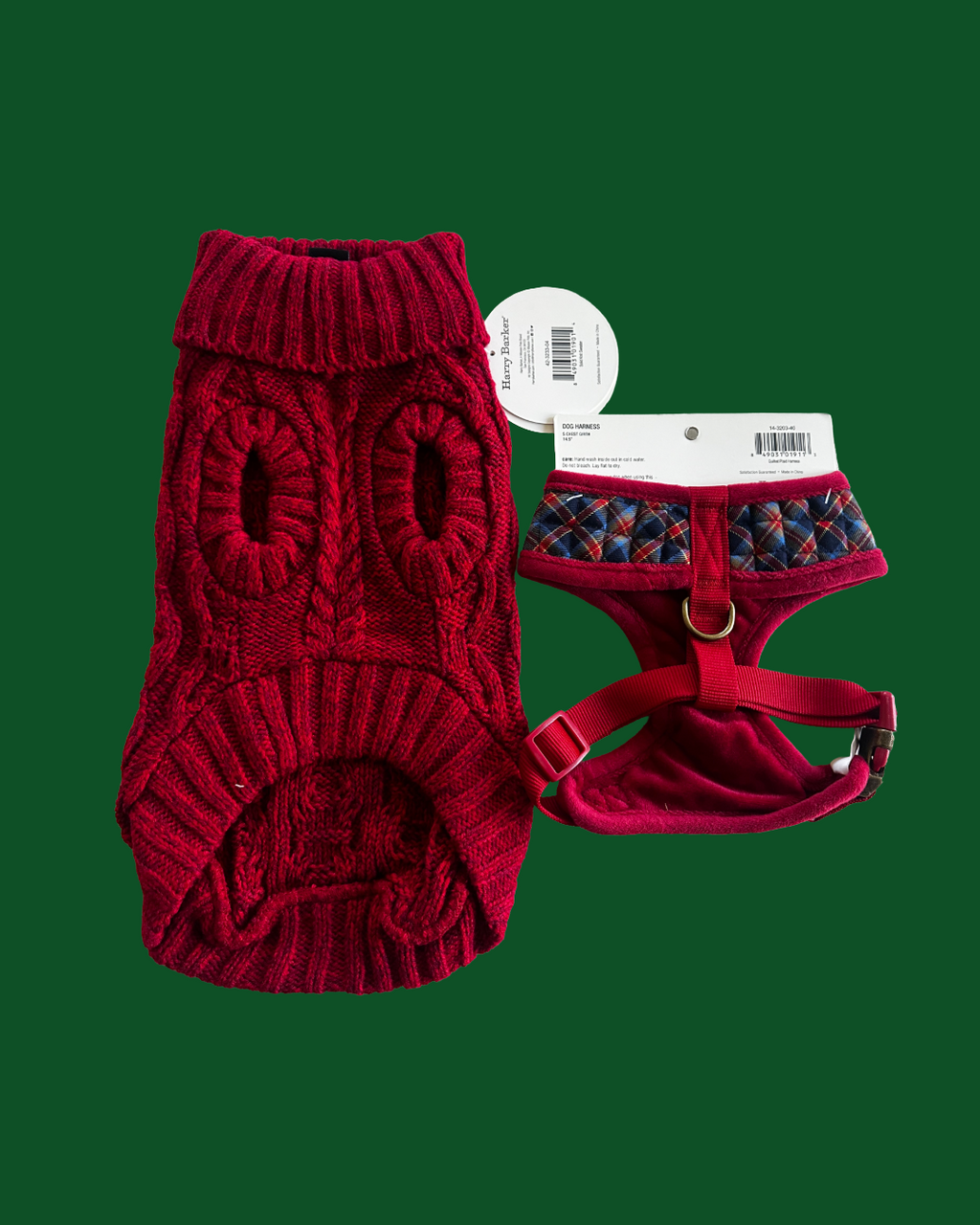 Harry Barker Holiday Red Knit Sweater + Quilted Harness Set - Small