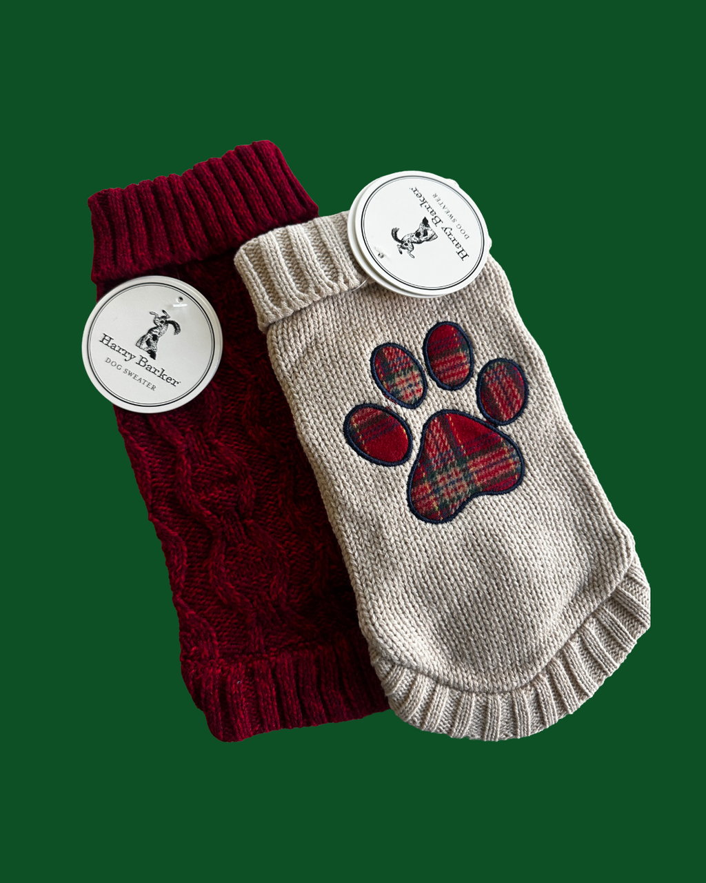 Harry Barker Holiday Red Knit Sweater + Paw Print Sweater Set
