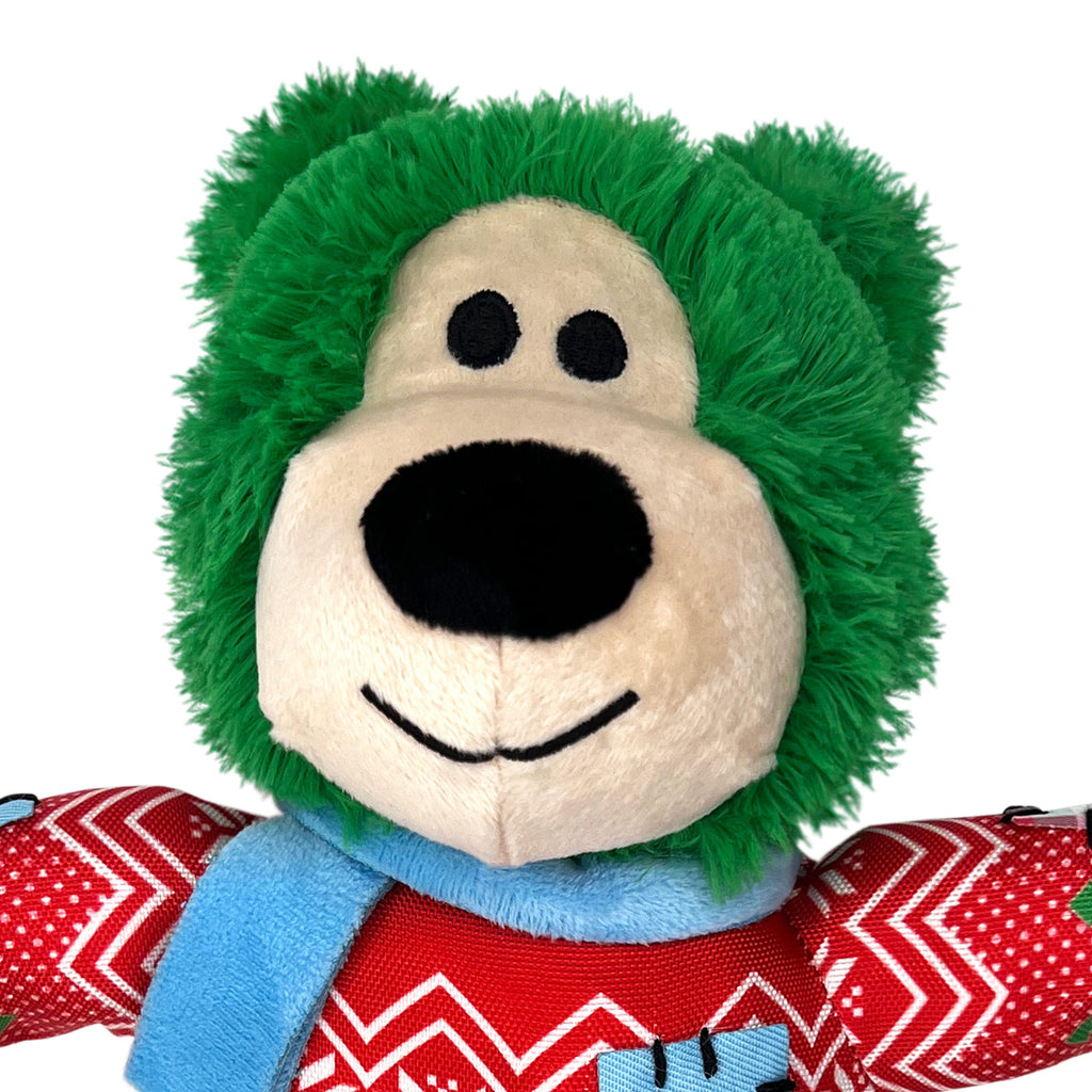 KONG Holiday Wild Knots Bear Super Soft Squeaky Dog Toy - Green M/L 10" x 7.25"