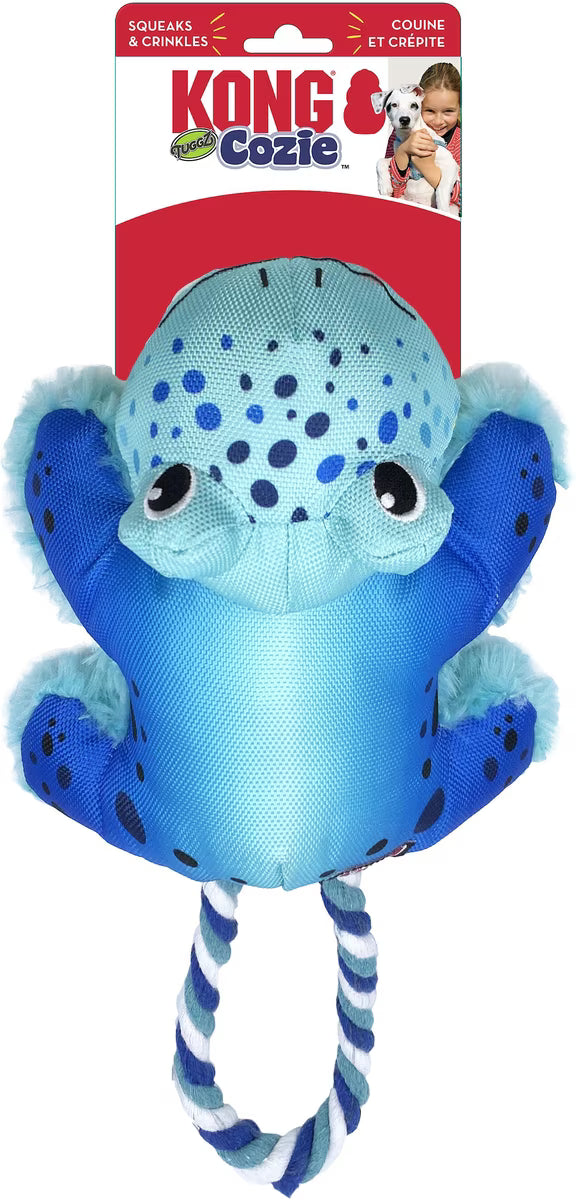 KONG Cozie Tuggz Frog Squeaky Crackling Durable Dog Toy - Medium/Large 13.5"
