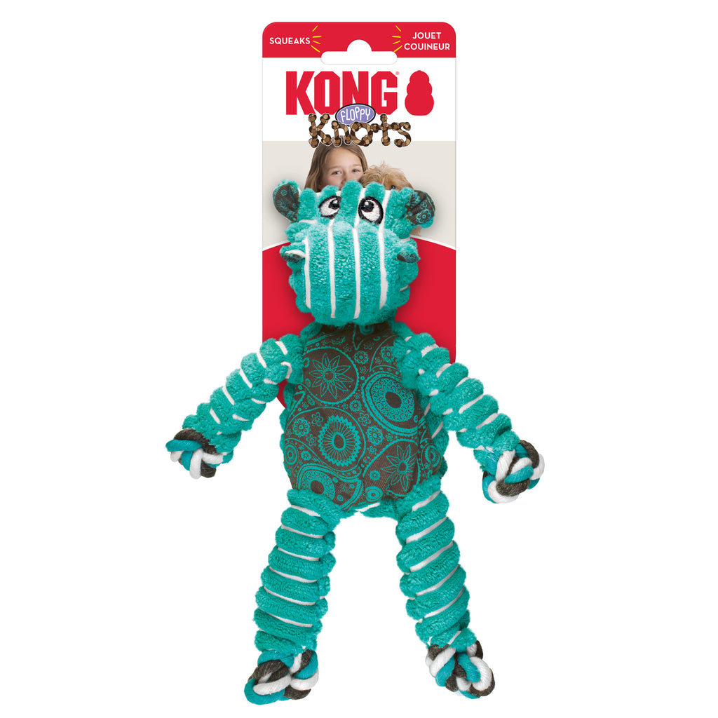 KONG Floppy Knots Hippo Squeaky Rope Dog Toy (CHOOSE SIZE)