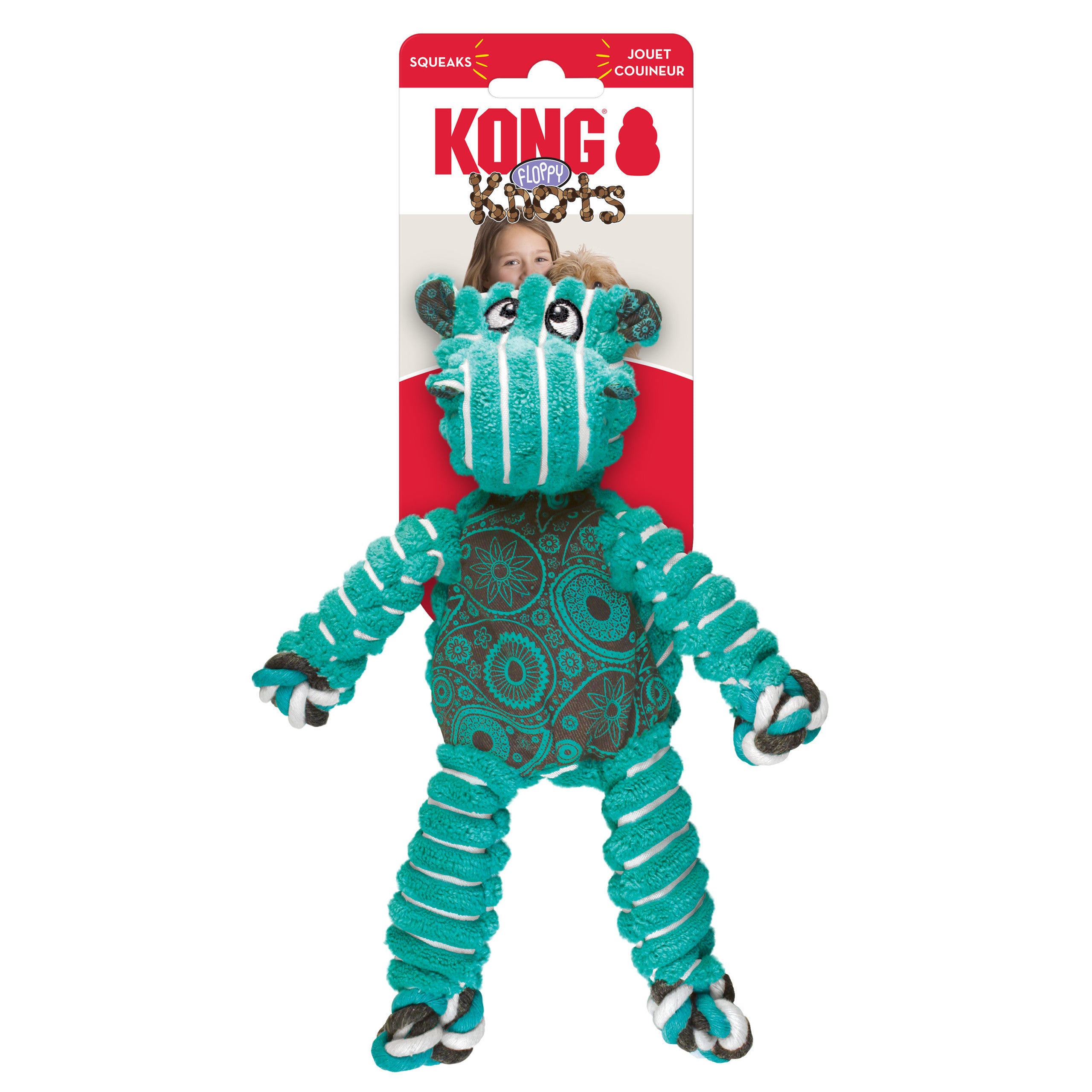 KONG Floppy Knots Hippo Squeaky Rope Dog Toy (CHOOSE SIZE)