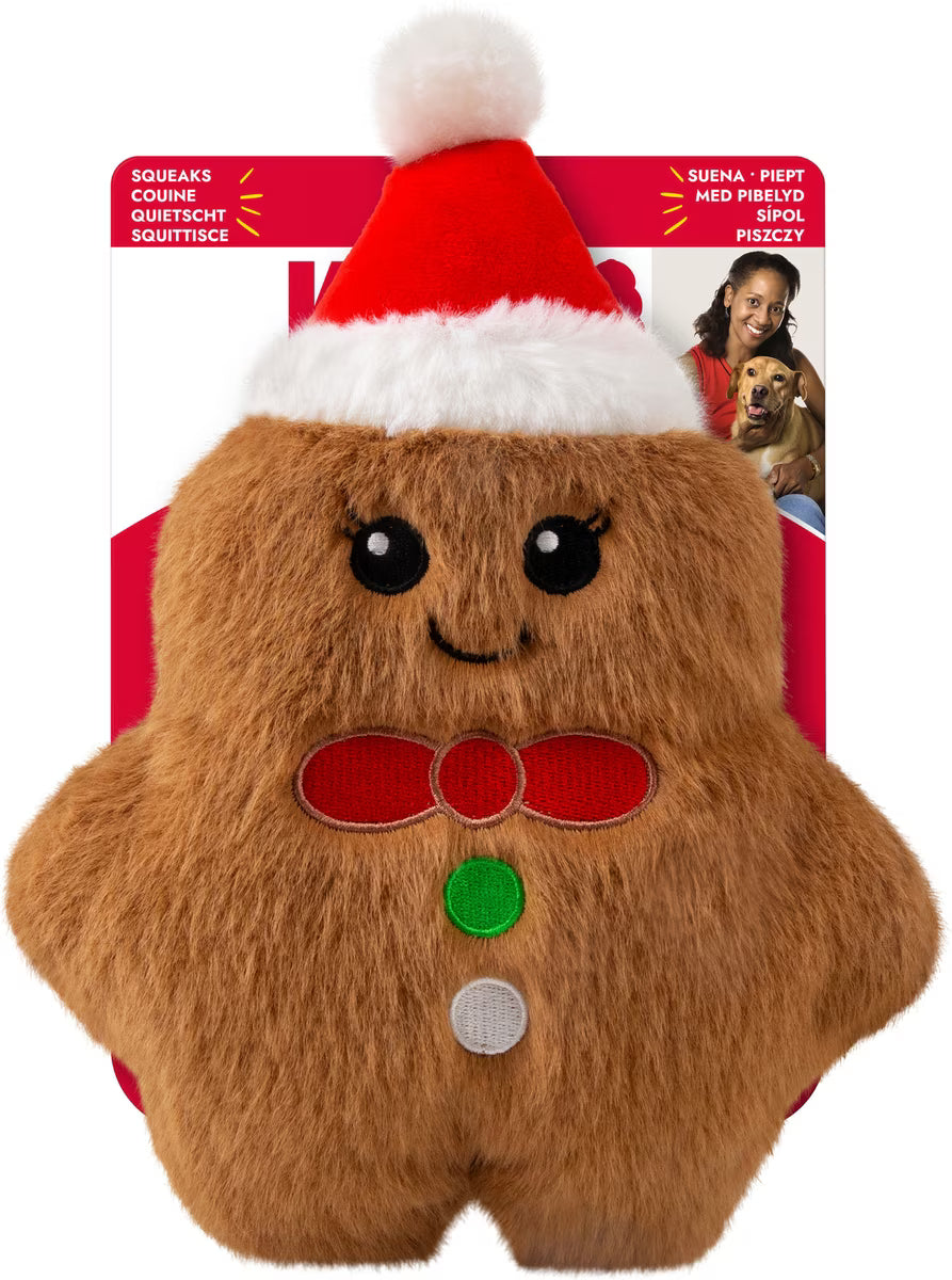 KONG Holiday Christmas Snuzzles Gingerbread Squeaky Plushy Dog Toy - Medium 11"