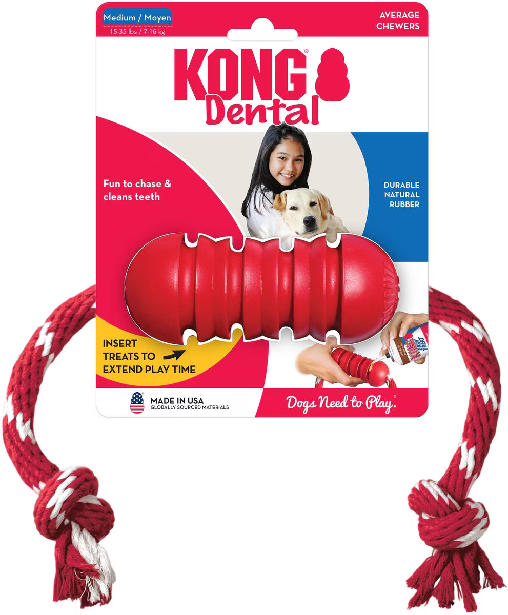 KONG Dental with Rope Dog Stuffable Chew Toy - Medium 4.75"