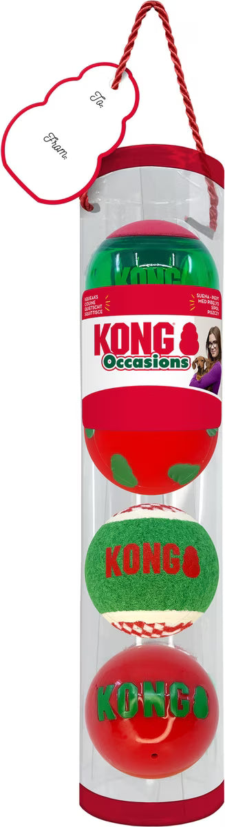 KONG Christmas Gift Holiday Occasions Balls Dog Fetch Toy - 4 Pack - Medium