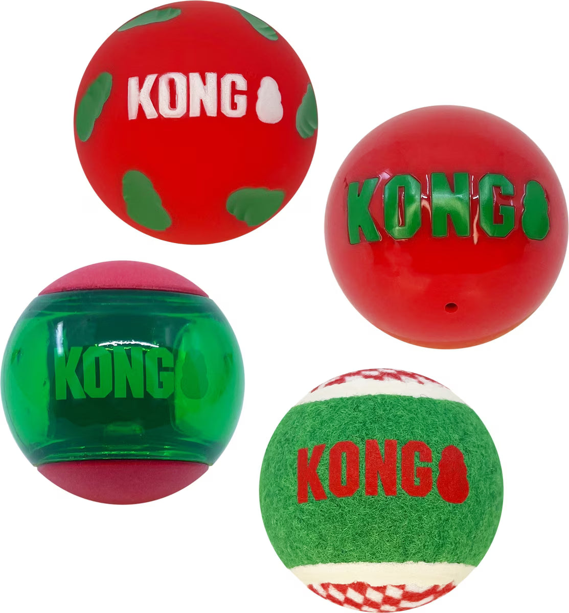 KONG Christmas Gift Holiday Occasions Balls Dog Fetch Toy - 4 Pack - Medium