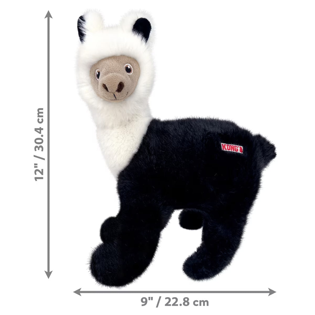 KONG Toughz Llama Squeaky Plush Dog Toy- Black/White- Medium 12"x9"