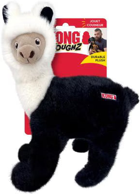KONG Toughz Llama Squeaky Plush Dog Toy- Black/White- Medium 12"x9"