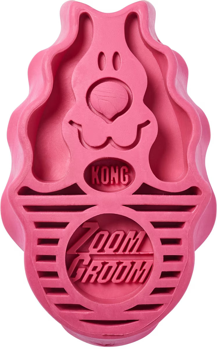 KONG Dog ZoomGroom Multi-Use Gentle Rubber Brush - Large 4.75" Raspberry