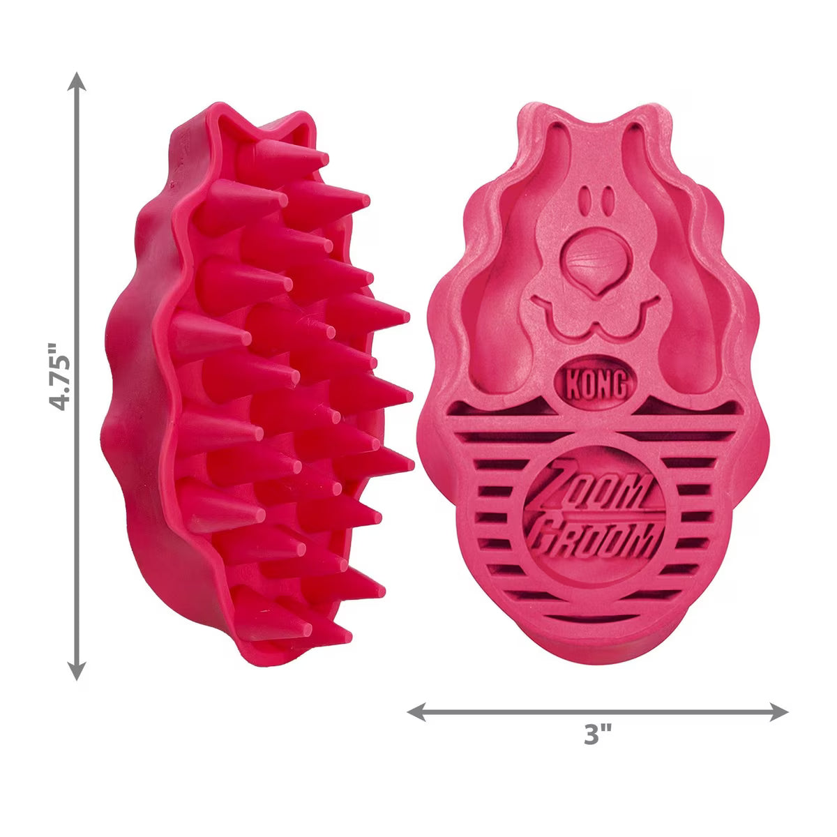 KONG Dog ZoomGroom Multi-Use Gentle Rubber Brush - Large 4.75" Raspberry